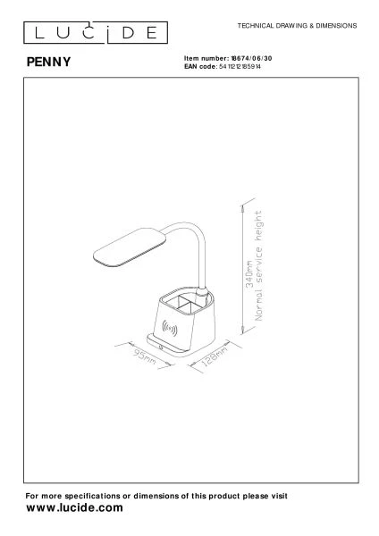 Lucide PENNY - Schreibtischlampe - LED Dim. - 1x4,7W 3000K - Mit kabellosem Ladegerät - Schwarz - technisch